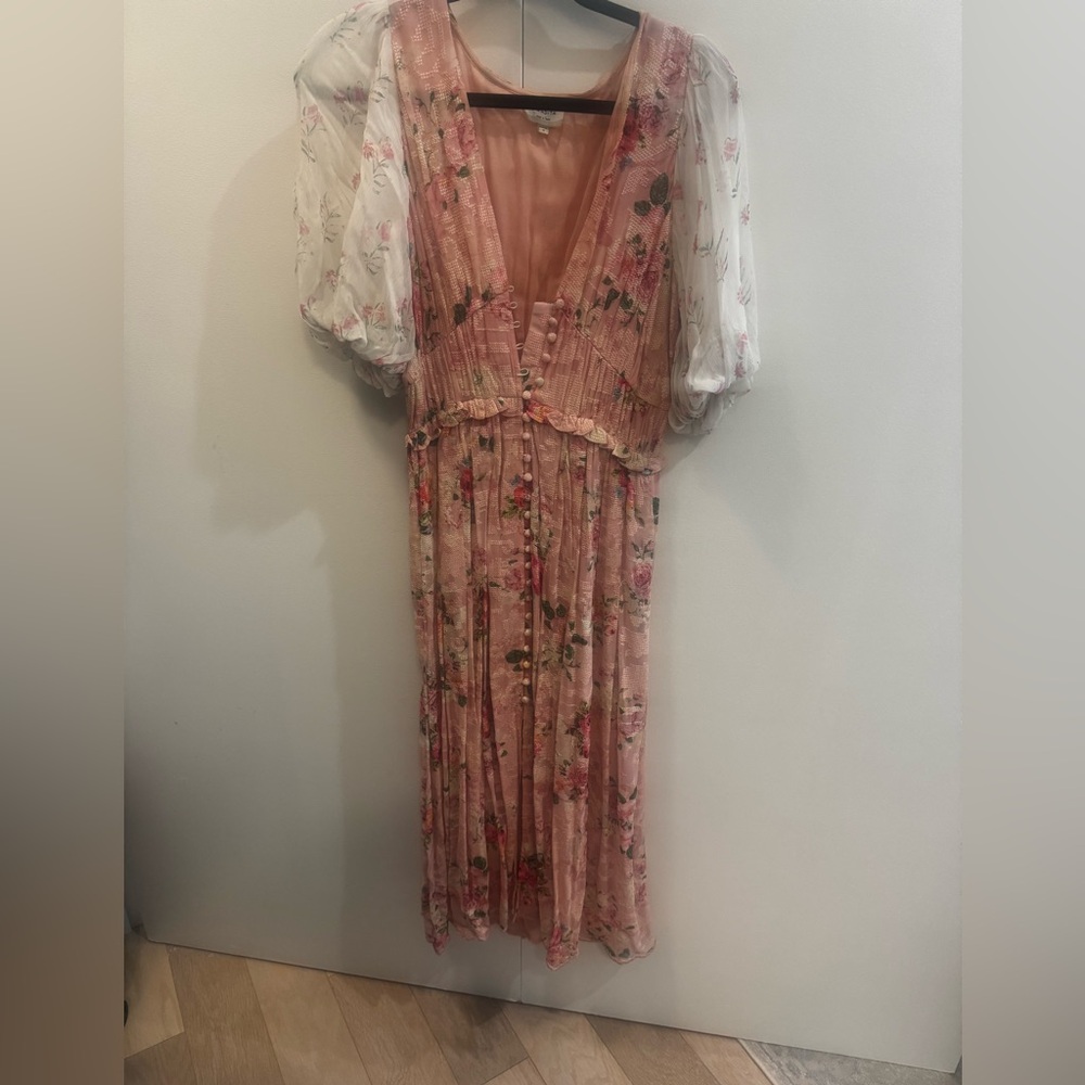 Floral Pink Dress with Sheer Sleeves